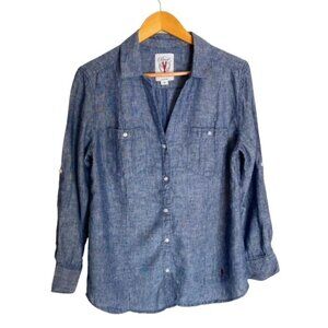 Cole Haan Blue Linen Button Down Shirt Medium